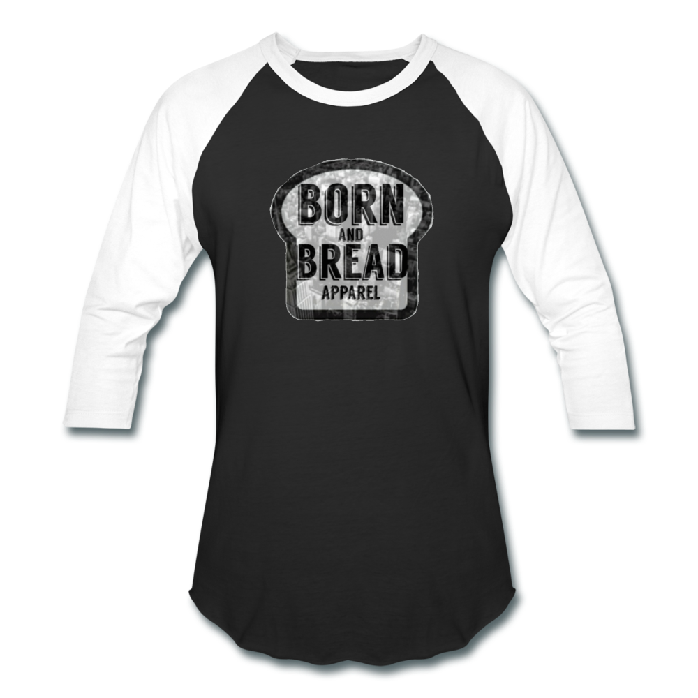 Baseball T-Shirt with Born and Bread Apparel logo in front - black/white