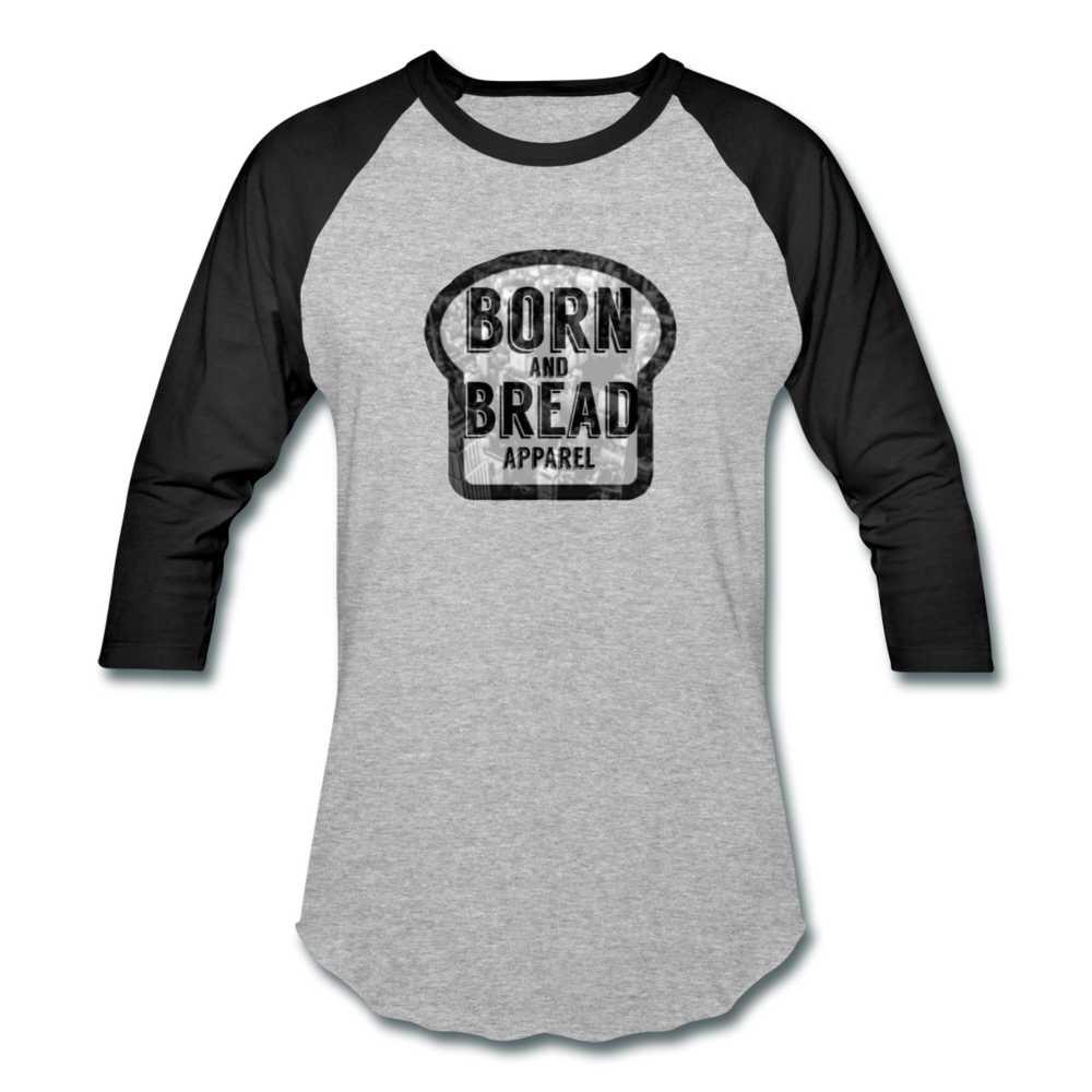 Baseball T-Shirt with Born and Bread Apparel logo in front - heather gray/black