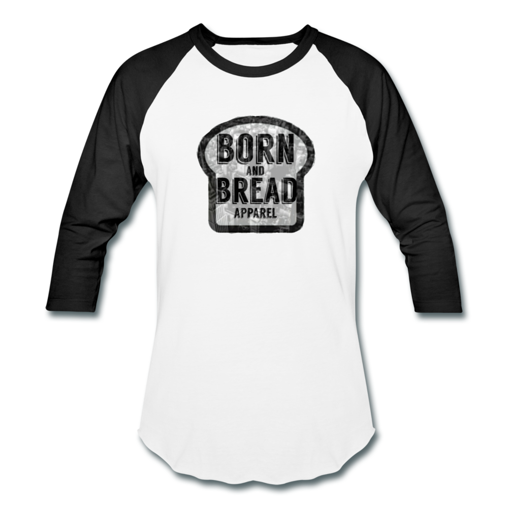 Baseball T-Shirt with Born and Bread Apparel logo in front - white/black