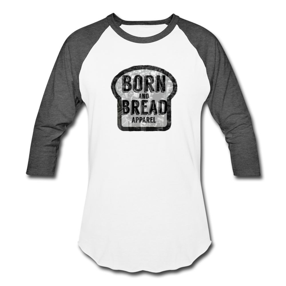 Baseball T-Shirt with Born and Bread Apparel logo in front - white/charcoal