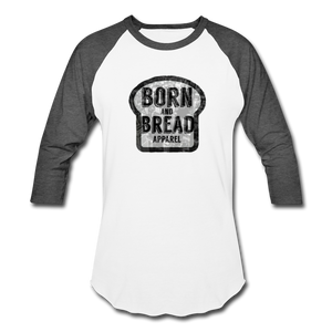 Baseball T-Shirt with Born and Bread Apparel logo in front - white/charcoal