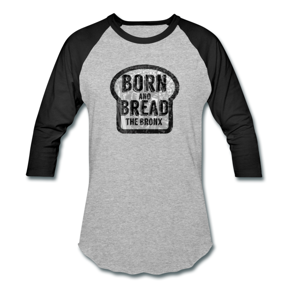 Baseball T-Shirt with Born and Bread "The Bronx" in front - heather gray/black