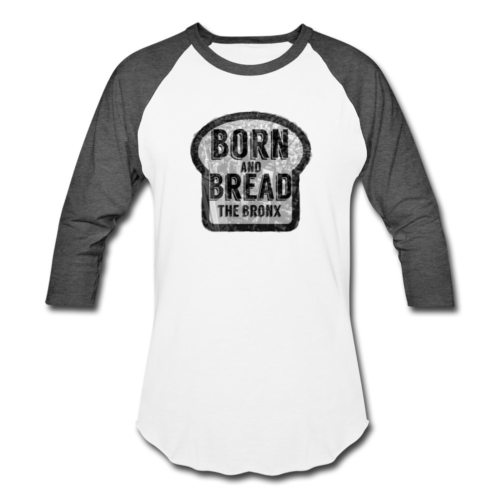 Baseball T-Shirt with Born and Bread "The Bronx" in front - white/charcoal